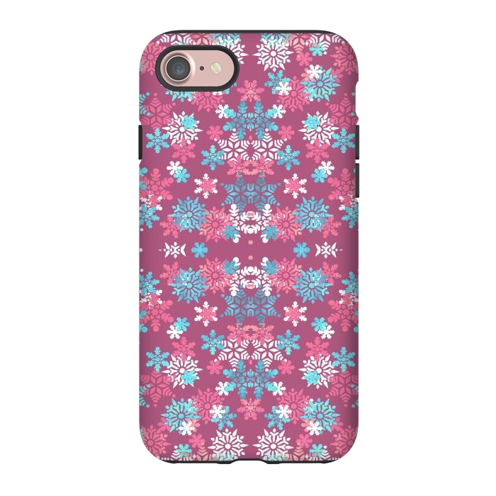 iPhone 7 StrongFit Playful pink blue snowflakes winter pattern by Oana 
