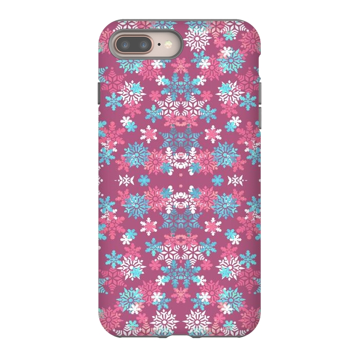 iPhone 7 plus StrongFit Playful pink blue snowflakes winter pattern by Oana 