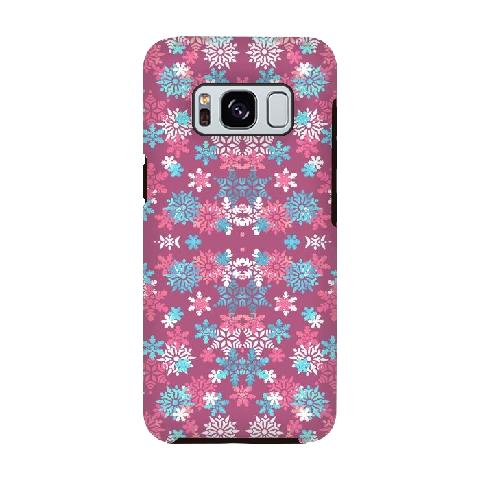 Galaxy S8 StrongFit Playful pink blue snowflakes winter pattern by Oana 