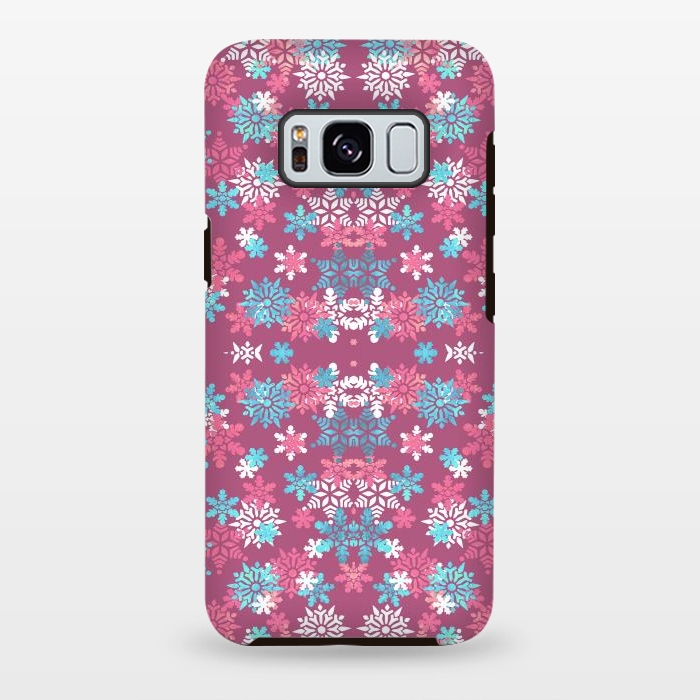 Galaxy S8 plus StrongFit Playful pink blue snowflakes winter pattern by Oana 