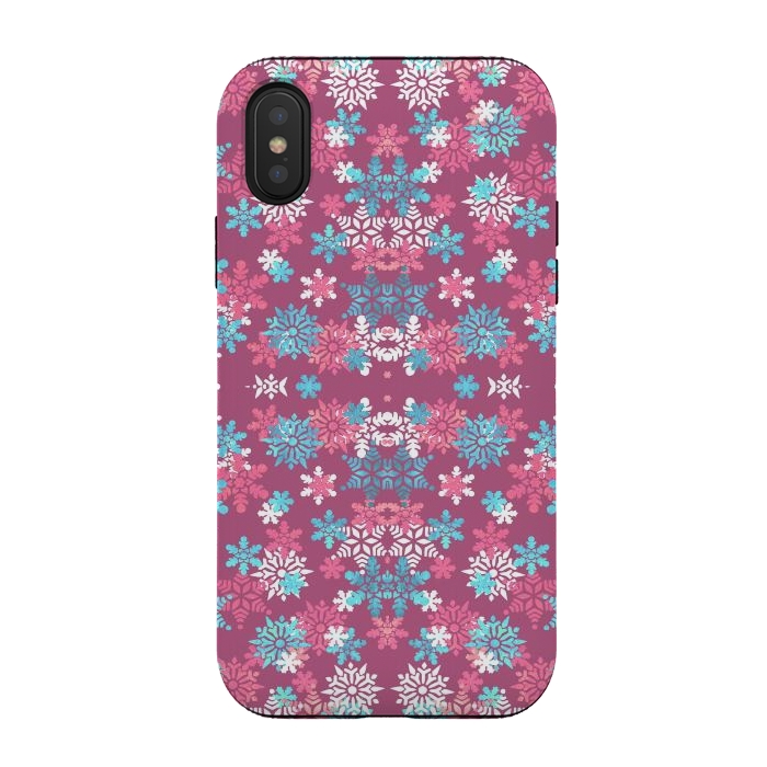 iPhone Xs / X StrongFit Playful pink blue snowflakes winter pattern by Oana 