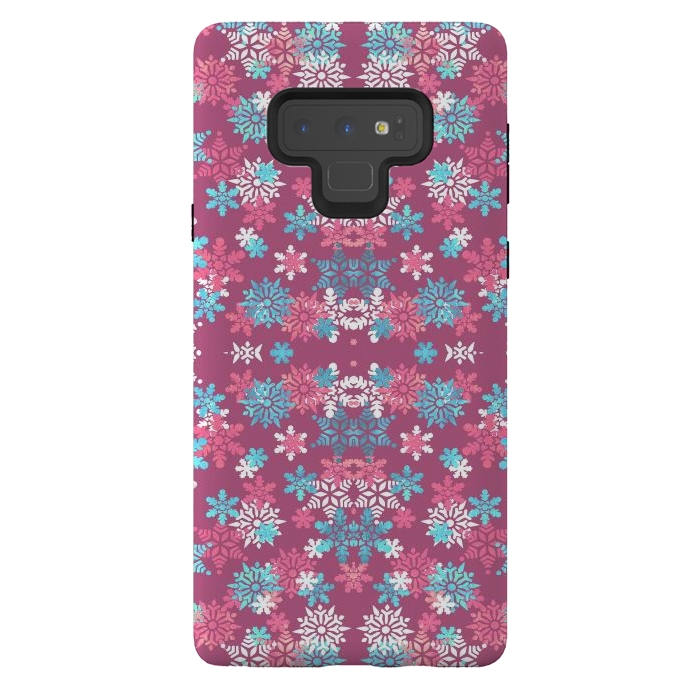 Galaxy Note 9 StrongFit Playful pink blue snowflakes winter pattern by Oana 
