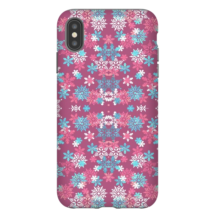 iPhone Xs Max StrongFit Playful pink blue snowflakes winter pattern by Oana 