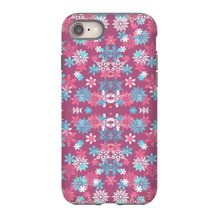 iPhone SE StrongFit Playful pink blue snowflakes winter pattern by Oana 