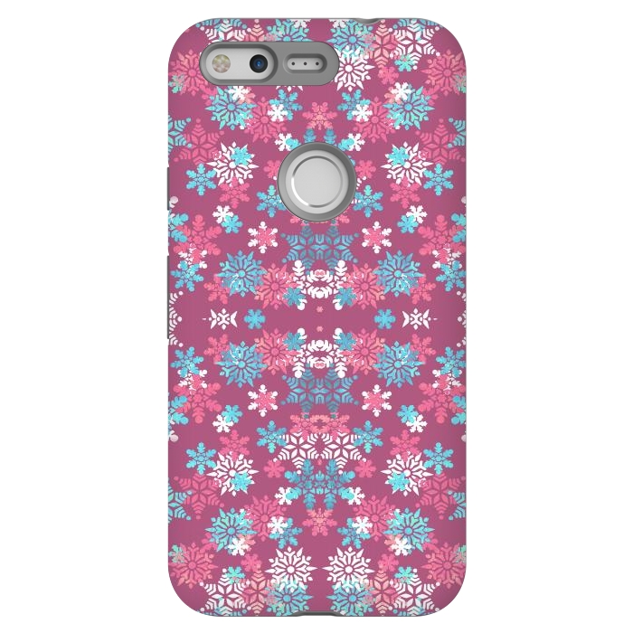 Pixel StrongFit Playful pink blue snowflakes winter pattern by Oana 