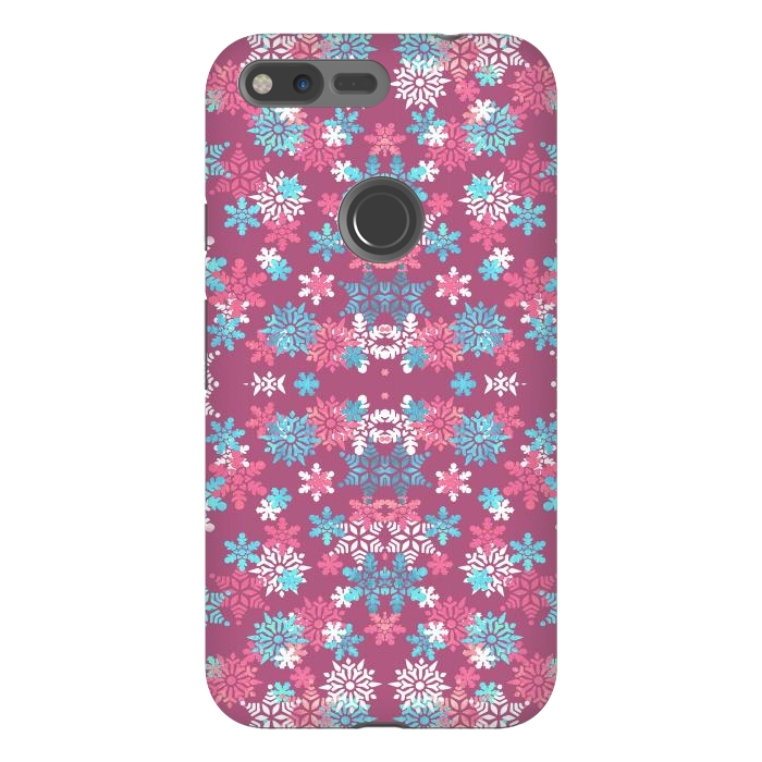 Pixel XL StrongFit Playful pink blue snowflakes winter pattern by Oana 