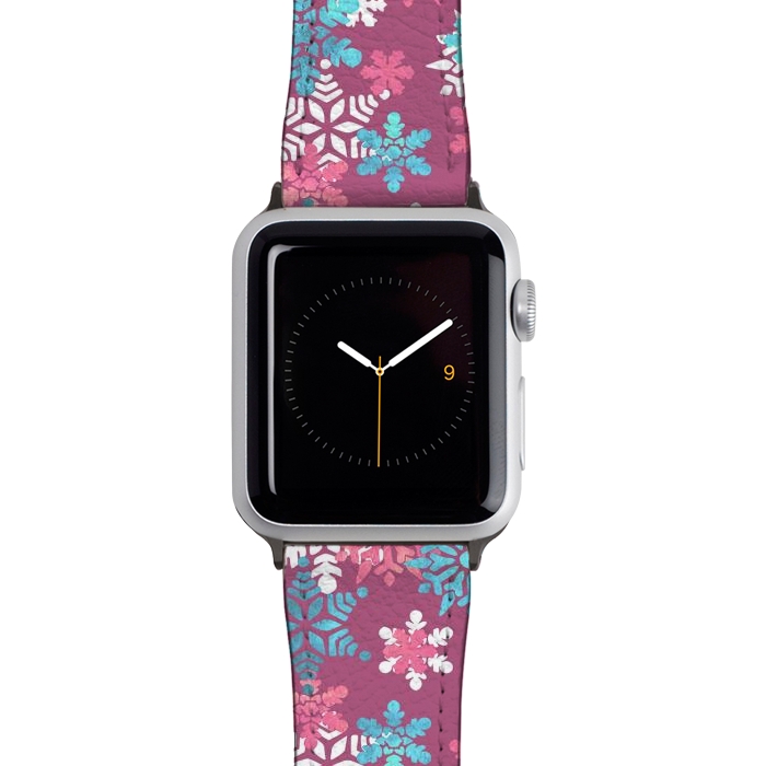 Watch 38mm / 40mm Strap PU leather Playful pink blue snowflakes winter pattern by Oana 