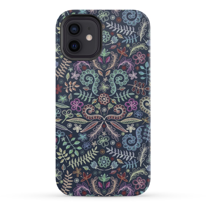 iPhone 12 mini StrongFit Colored Chalk Floral Doodle Pattern by Micklyn Le Feuvre