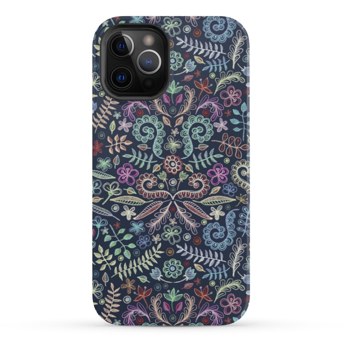 iPhone 12 Pro StrongFit Colored Chalk Floral Doodle Pattern by Micklyn Le Feuvre