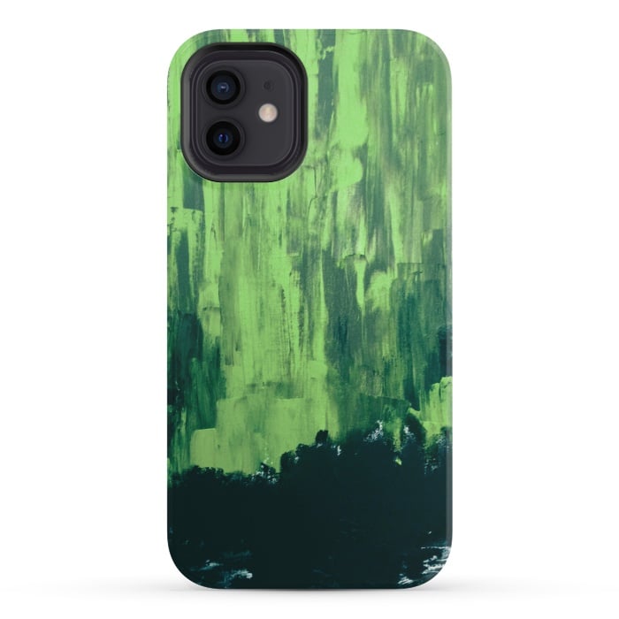 iPhone 12 mini StrongFit Lime Green Northern Lights by ANoelleJay