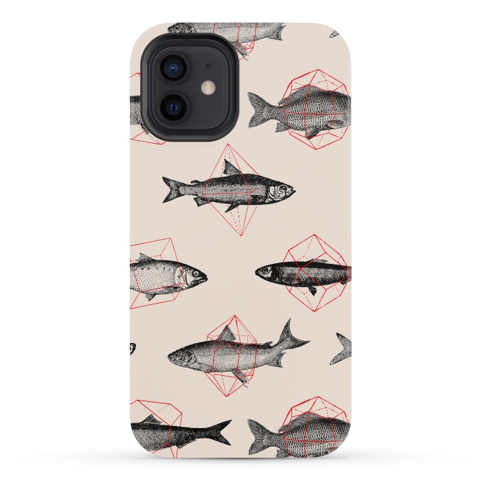 iPhone 12 mini StrongFit Fishes in Geometrics I by Florent Bodart