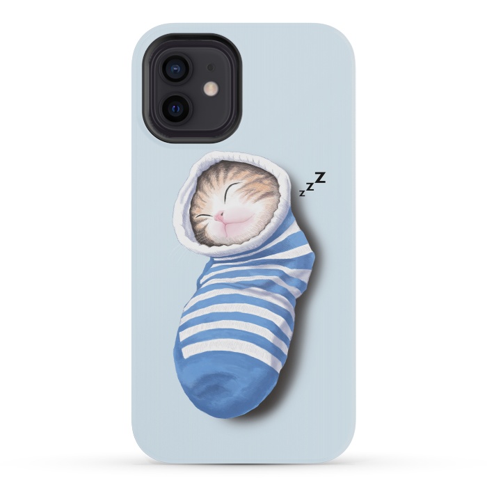 iPhone 12 mini StrongFit Cat in The Sock by Tummeow