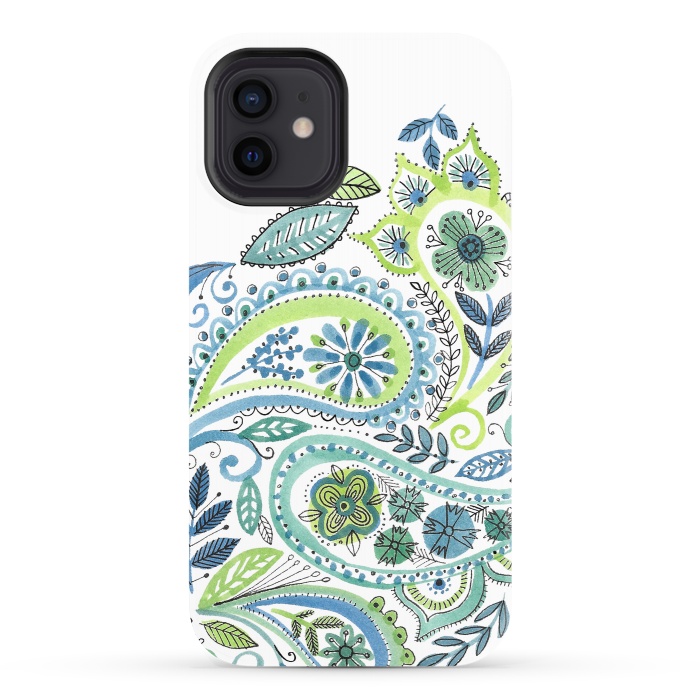 iPhone 12 StrongFit Watercolour Paisley by Laura Grant