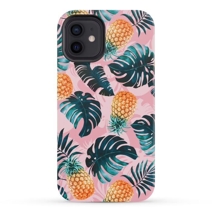 iPhone 12 mini StrongFit Pineapple and Leaf Pattern by Burcu Korkmazyurek