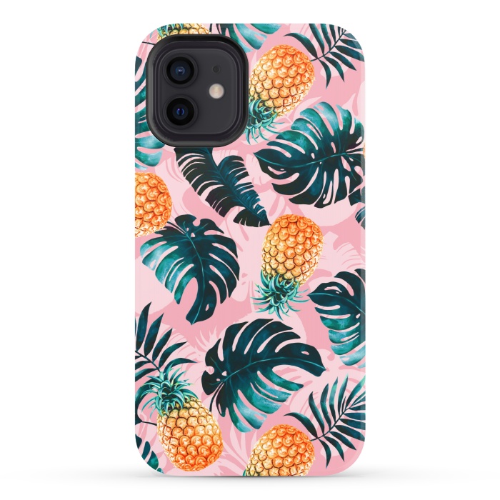 iPhone 12 StrongFit Pineapple and Leaf Pattern by Burcu Korkmazyurek