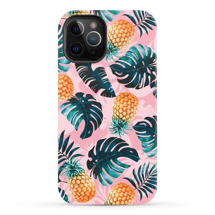 iPhone 12 Pro StrongFit Pineapple and Leaf Pattern by Burcu Korkmazyurek