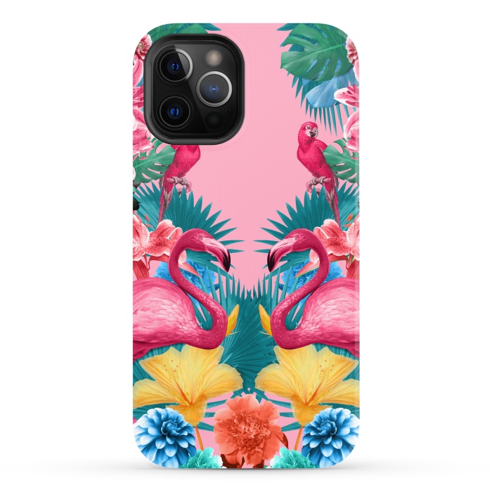 iPhone 12 Pro StrongFit Flamingo and Tropical garden by Burcu Korkmazyurek