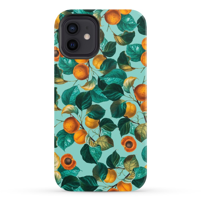 iPhone 12 StrongFit Peach and Leaf Pattern by Burcu Korkmazyurek