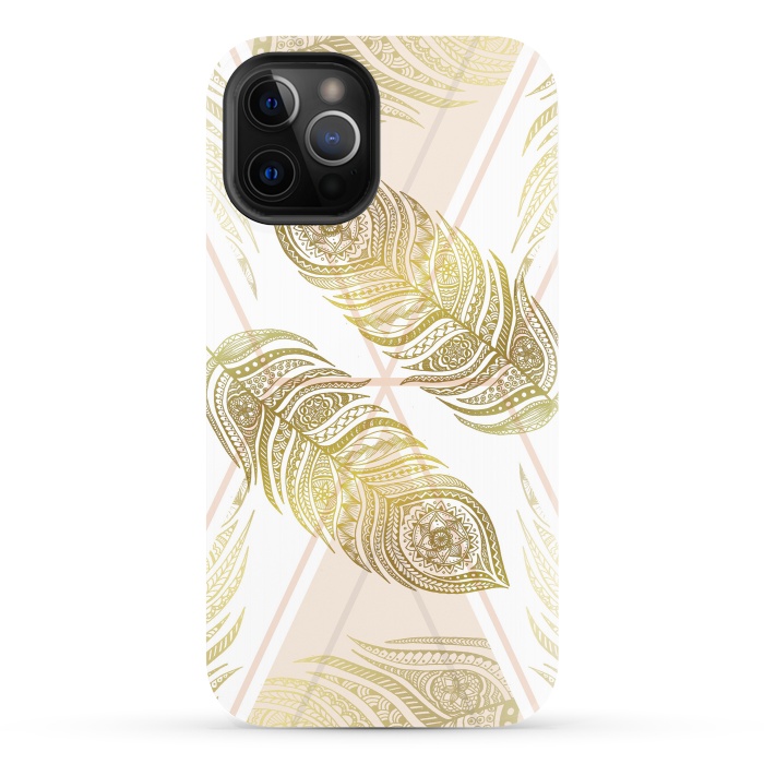 iPhone 12 Pro StrongFit Gold Feathers by Barlena