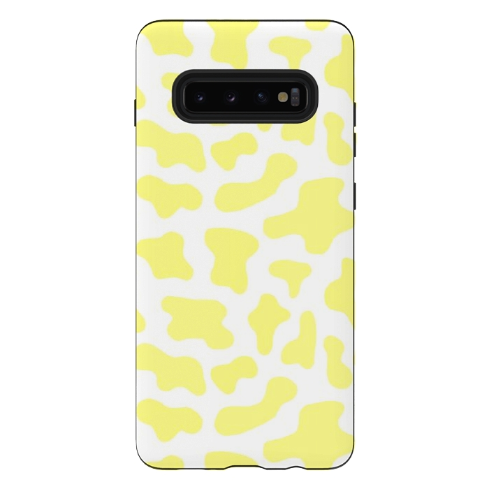 Galaxy S10 plus StrongFit Yellow Cow Print by Julie Erin Designs
