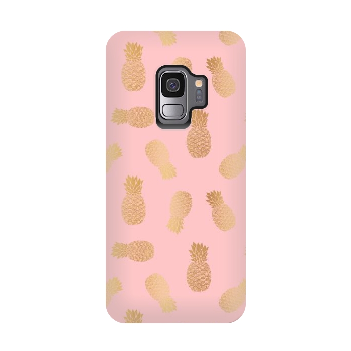 Galaxy S9 StrongFit Pink and Gold Pineapples by Julie Erin Designs