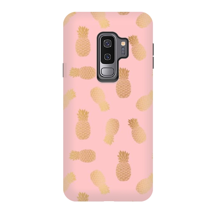 Galaxy S9 plus StrongFit Pink and Gold Pineapples by Julie Erin Designs
