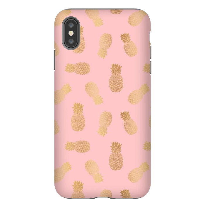 iPhone Xs Max StrongFit Pink and Gold Pineapples by Julie Erin Designs