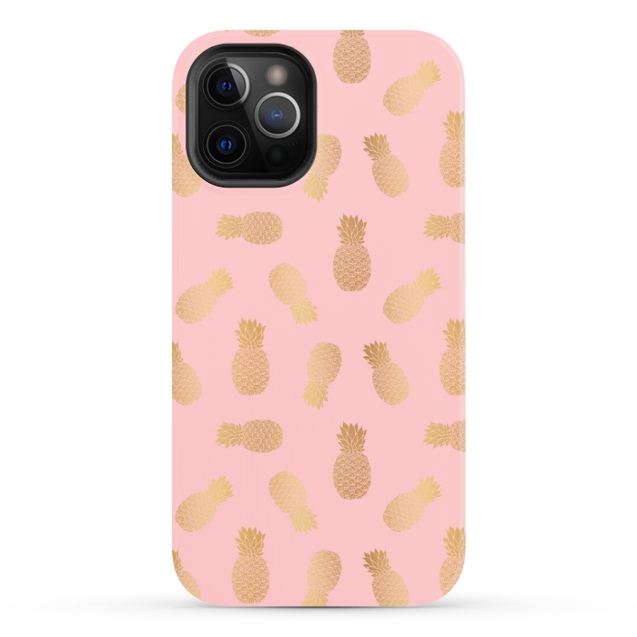 iPhone 12 Pro Max StrongFit Pink and Gold Pineapples by Julie Erin Designs