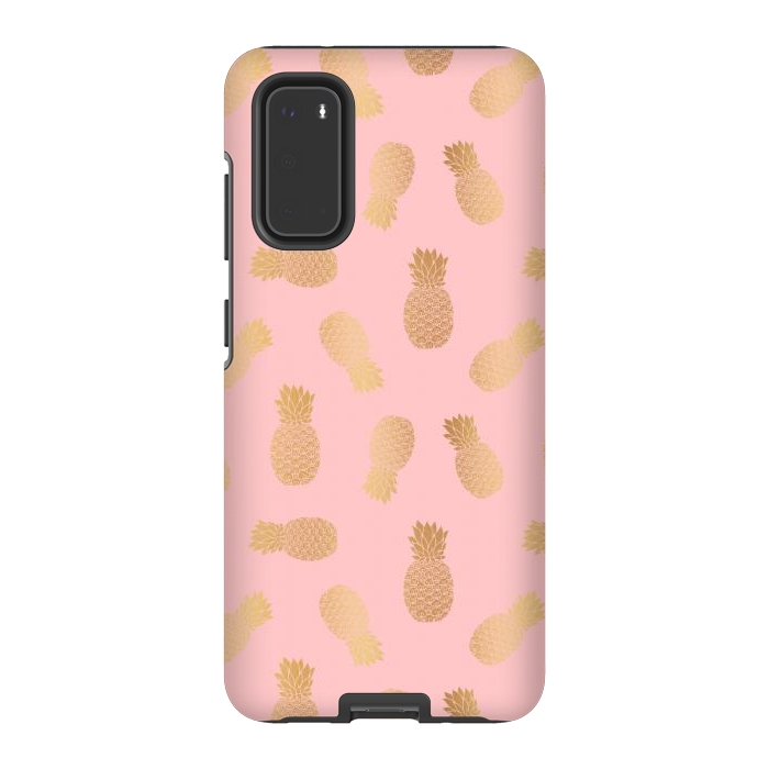 Galaxy S20 StrongFit Pink and Gold Pineapples by Julie Erin Designs