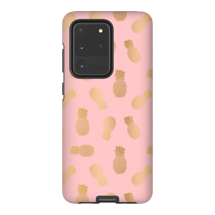 Galaxy S20 Ultra StrongFit Pink and Gold Pineapples by Julie Erin Designs
