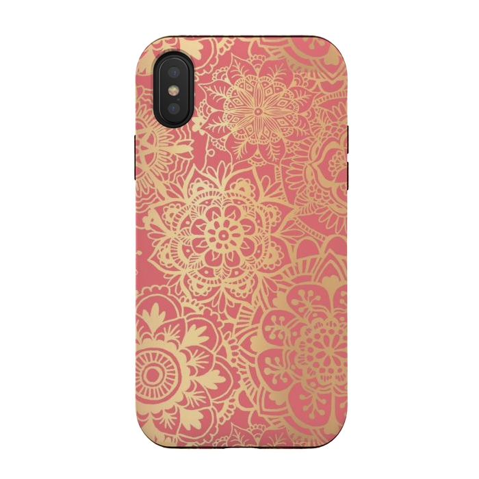 iPhone Xs / X StrongFit Coral Pink and Gold Mandala Pattern by Julie Erin Designs