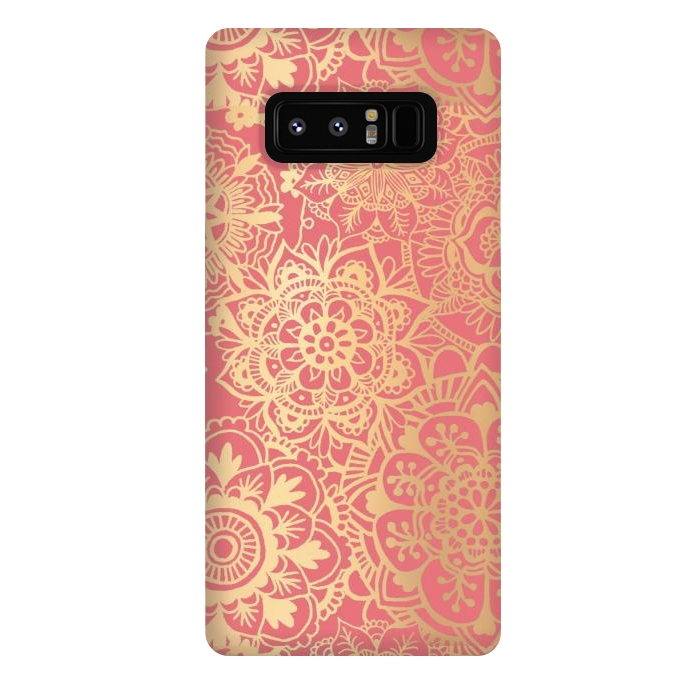 Galaxy Note 8 StrongFit Coral Pink and Gold Mandala Pattern by Julie Erin Designs