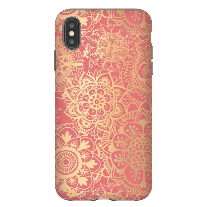 iPhone Xs Max StrongFit Coral Pink and Gold Mandala Pattern by Julie Erin Designs