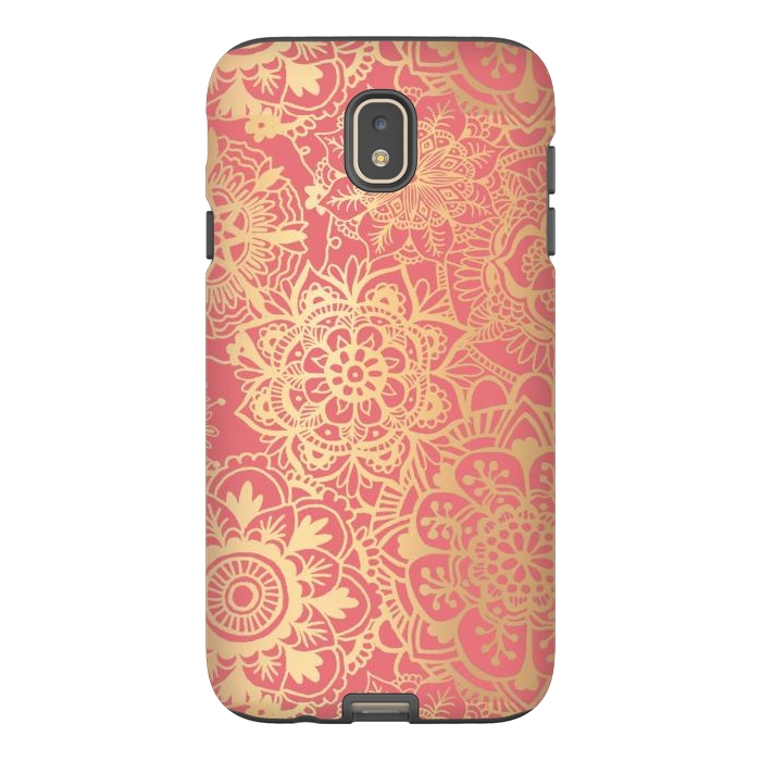 Galaxy J7 StrongFit Coral Pink and Gold Mandala Pattern by Julie Erin Designs
