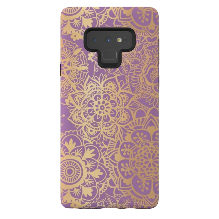 Galaxy Note 9 StrongFit Light Purple and Gold Mandala Pattern by Julie Erin Designs