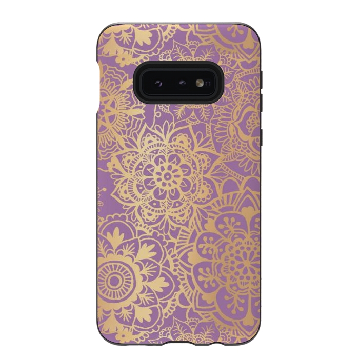 Galaxy S10e StrongFit Light Purple and Gold Mandala Pattern by Julie Erin Designs