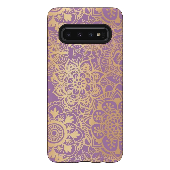 Galaxy S10 StrongFit Light Purple and Gold Mandala Pattern by Julie Erin Designs
