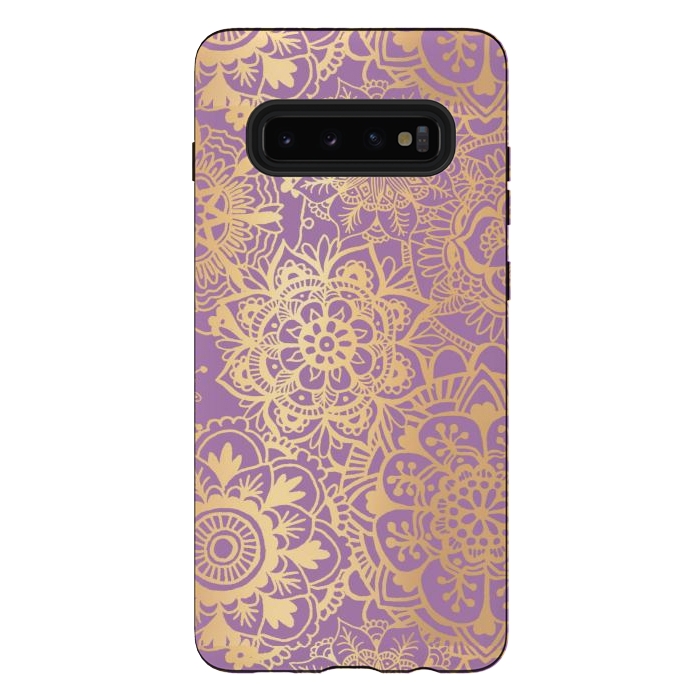 Galaxy S10 plus StrongFit Light Purple and Gold Mandala Pattern by Julie Erin Designs