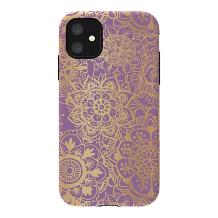 iPhone 11 StrongFit Light Purple and Gold Mandala Pattern by Julie Erin Designs