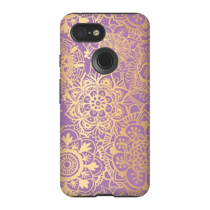 Pixel 3 StrongFit Light Purple and Gold Mandala Pattern by Julie Erin Designs
