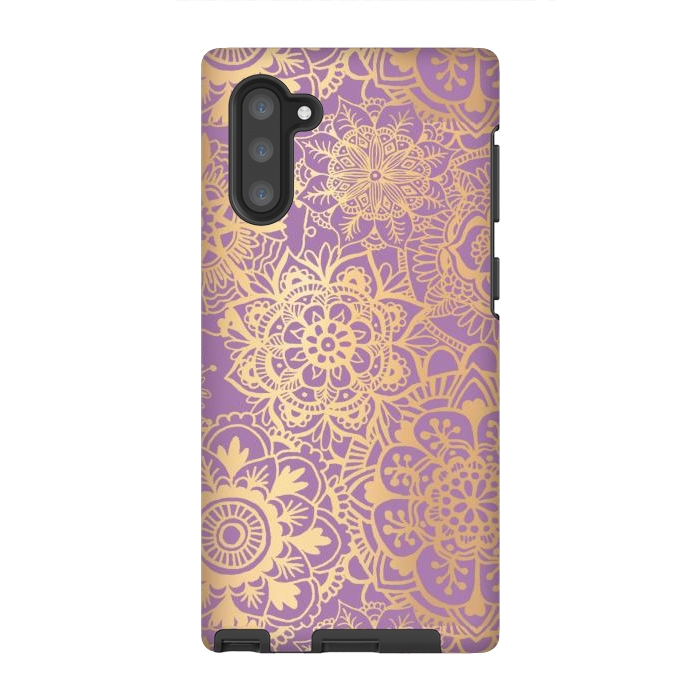Galaxy Note 10 StrongFit Light Purple and Gold Mandala Pattern by Julie Erin Designs