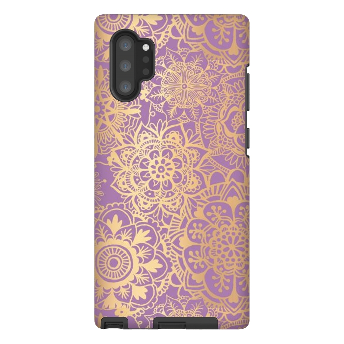 Galaxy Note 10 plus StrongFit Light Purple and Gold Mandala Pattern by Julie Erin Designs