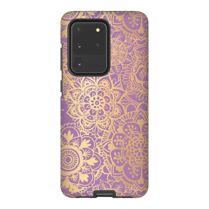 Galaxy S20 Ultra StrongFit Light Purple and Gold Mandala Pattern by Julie Erin Designs
