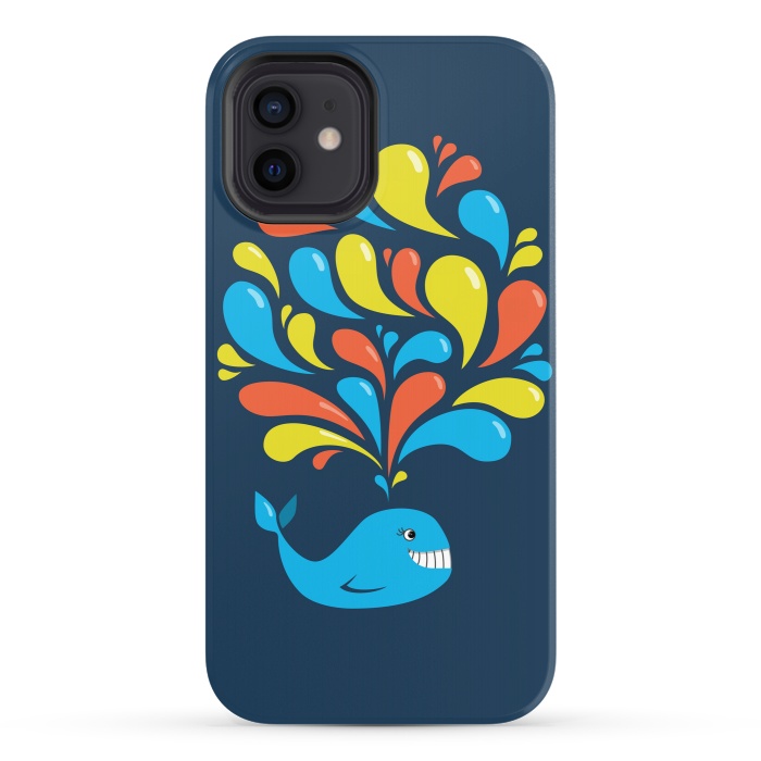 iPhone 12 StrongFit Cute Colorful Splash Cartoon Blue Whale by Boriana Giormova