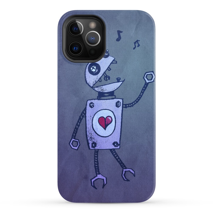 iPhone 12 Pro StrongFit Blue Happy Cartoon Singing Robot by Boriana Giormova