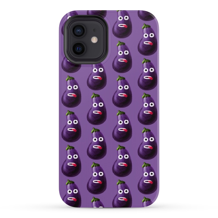 iPhone 12 StrongFit Purple Funny Cartoon Eggplant Pattern by Boriana Giormova