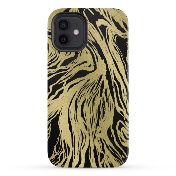 iPhone 12 mini StrongFit Black and Gold Marble by Caitlin Workman