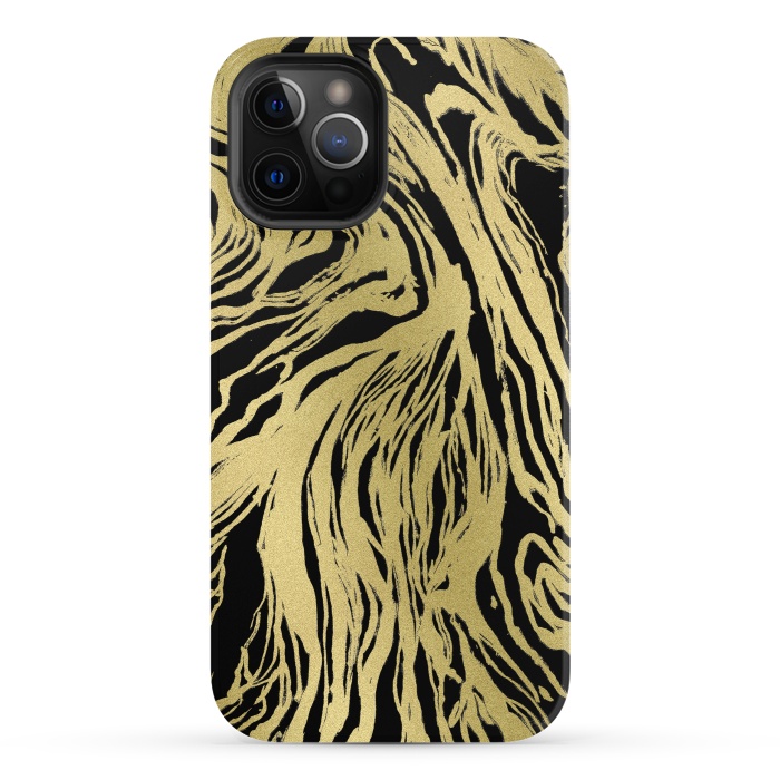 iPhone 12 Pro StrongFit Black and Gold Marble by Caitlin Workman
