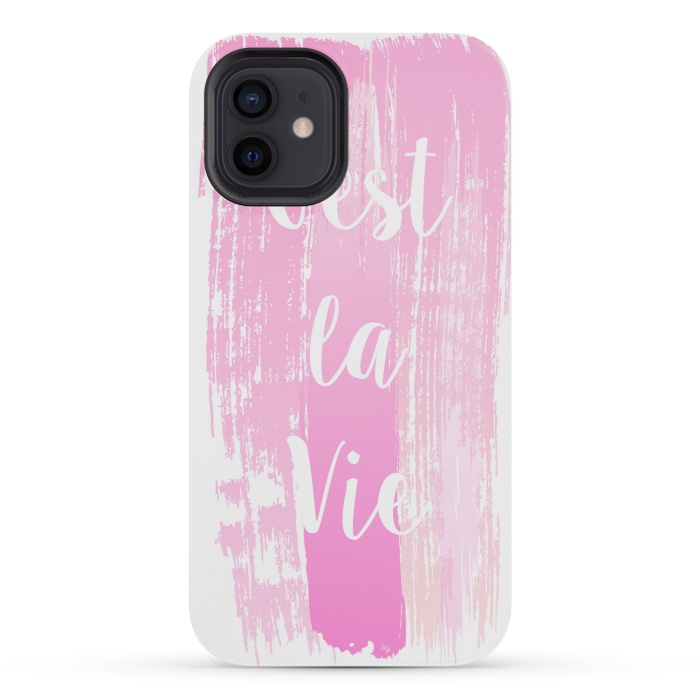 iPhone 12 mini StrongFit C'est la vie pink watercolour by Martina