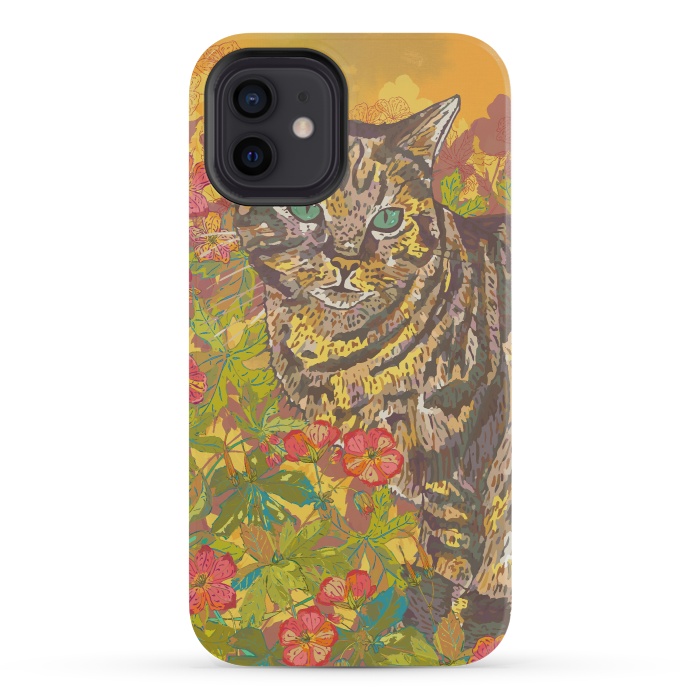 iPhone 12 mini StrongFit Tabby Cat in Geraniums by Lotti Brown
